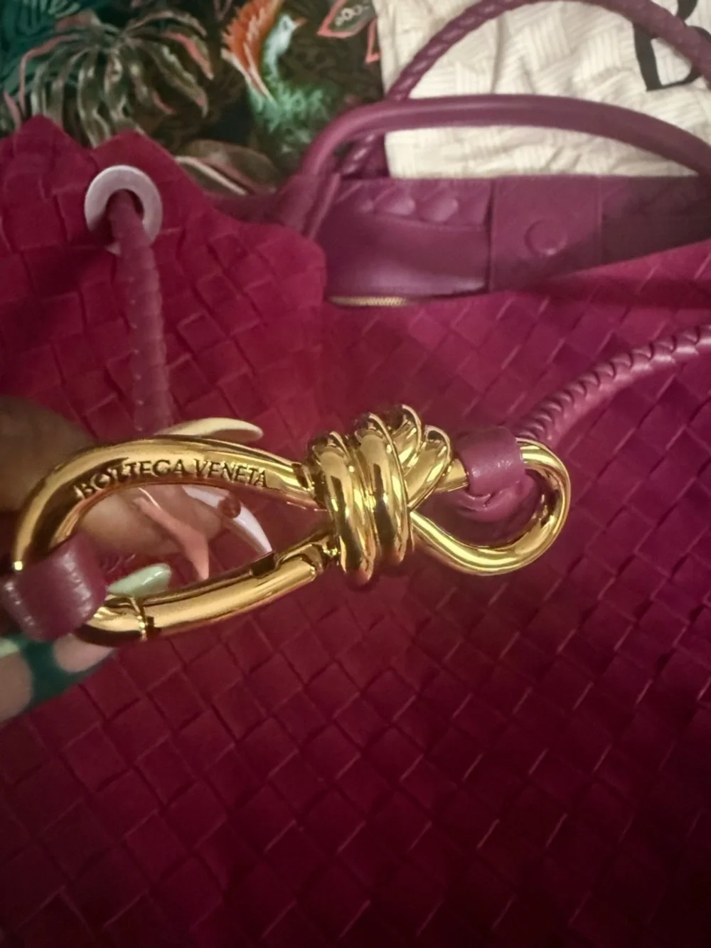 Bottega Veneta Fuchsia Woven Drawstring Tote - Picture 6 of 6